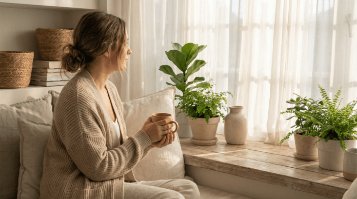 morning-mindfulness-by-window.jpg A person sits by a sunlit window, quietly holding a mug amid calm morning light that reflects everyday mindfulness.