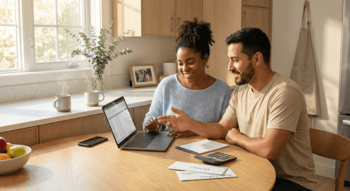 morning-budget-planning-financial-disagreements-in-relationships.jpg A couple shares coffee at a sunlit kitchen table reviewing a budget spreadsheet, reflecting how financial disagreements in relationships can become shared problem‑solving through calm communication and teamwork.