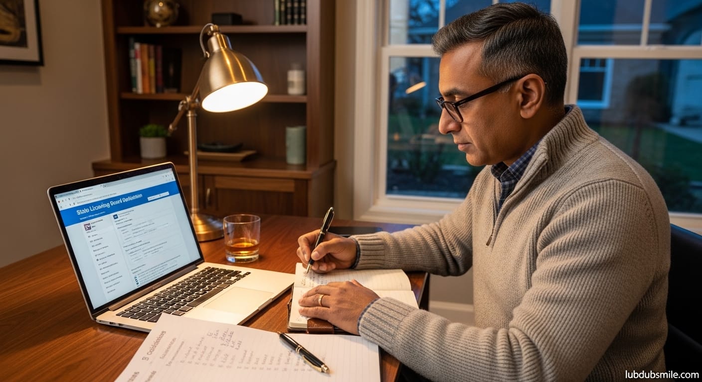 Man checking state licensing board website to verify provider credentials when selecting executive therapy programs