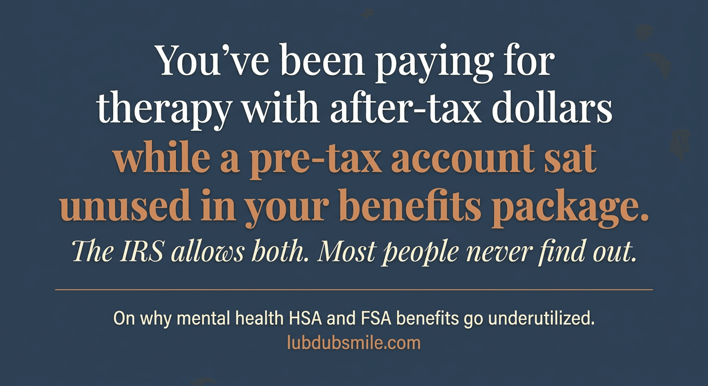 Eight-row comparison table contrasting HSA and FSA accounts for mental health expenses including rollover, portability, and tax advantage differences