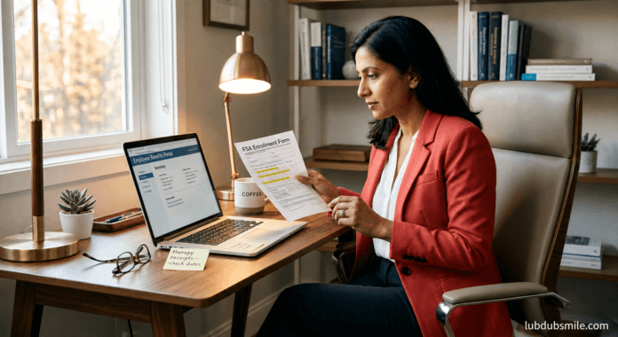 woman-home-office-fsa-enrollment-therapy-receipts.jpg